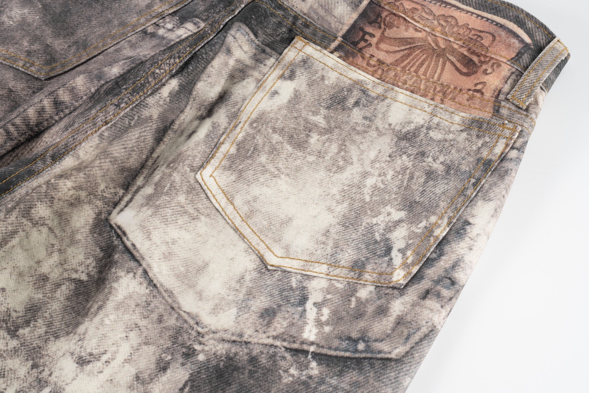 AC-Style 3D-Printed Jeans: Repulsive Ink Mineral Obscurity Color with Low Waist Broad-Legged Design - 图片 9