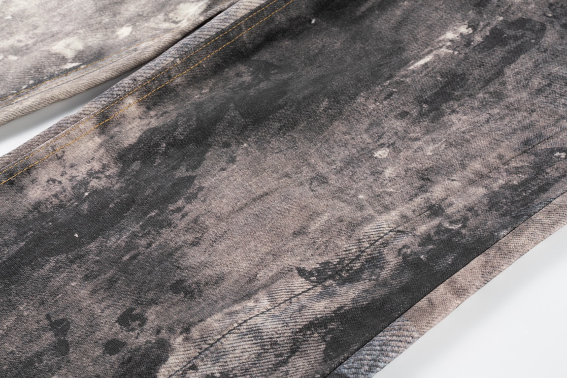 AC-Style 3D-Printed Jeans: Repulsive Ink Mineral Obscurity Color with Low Waist Broad-Legged Design - 图片 5