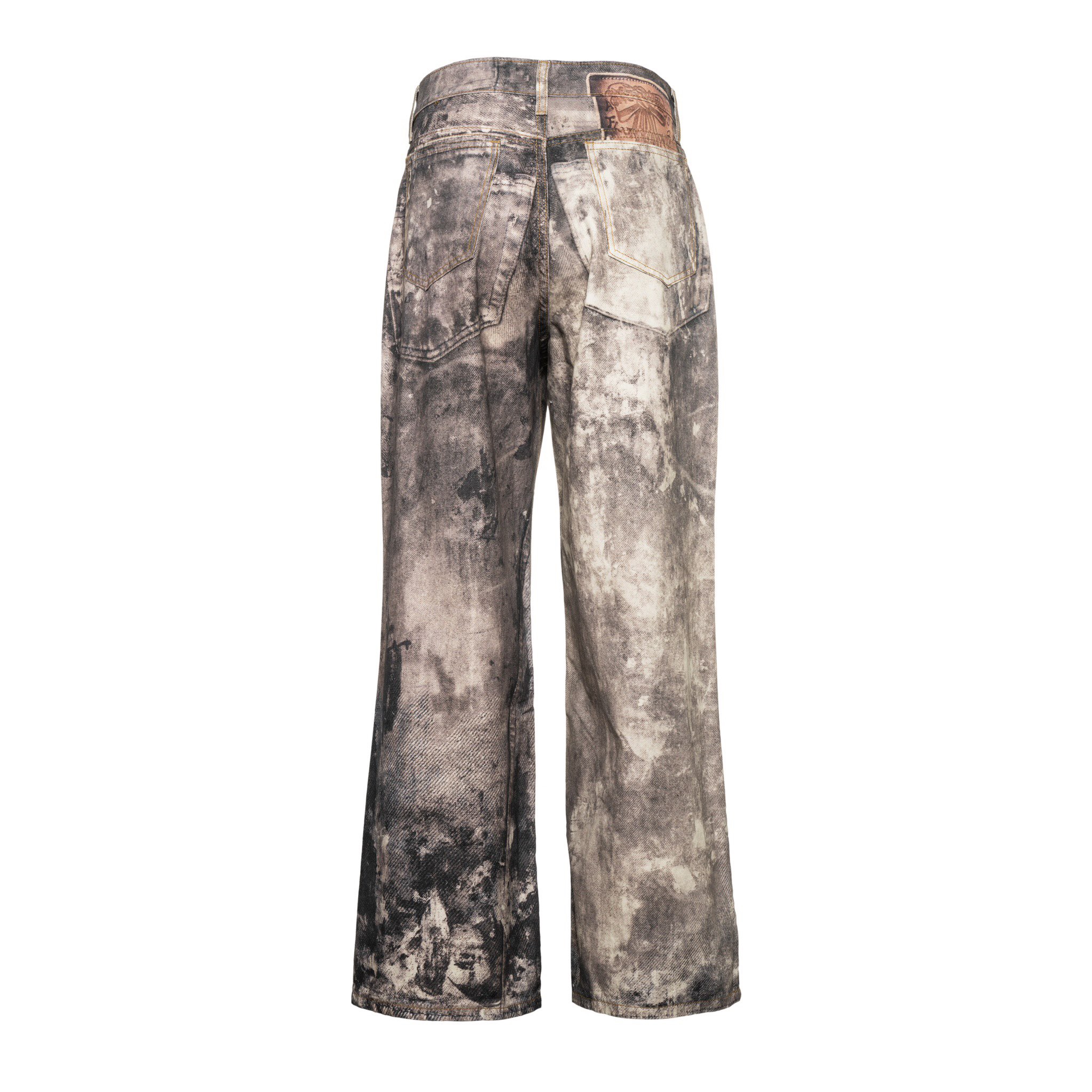 AC-Style 3D-Printed Jeans: Repulsive Ink Mineral Obscurity Color with Low Waist Broad-Legged Design - 图片 2