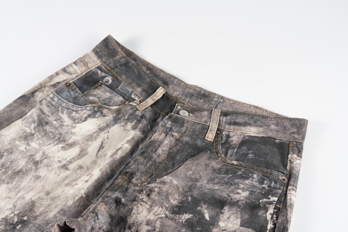 AC-Style 3D-Printed Jeans: Repulsive Ink Mineral Obscurity Color with Low Waist Broad-Legged Design - 图片 7