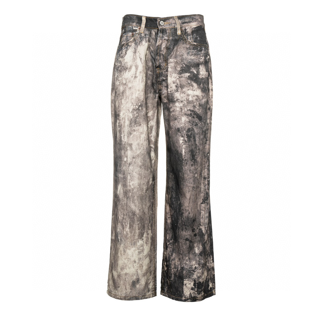AC-Style 3D-Printed Jeans: Repulsive Ink Mineral Obscurity Color with Low Waist Broad-Legged Design - 图片 1