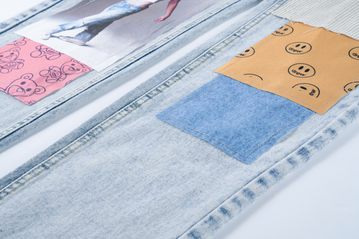 Drew House Blue Water Embroidered Jeans: High-End Details and Unique Design - 图片 6