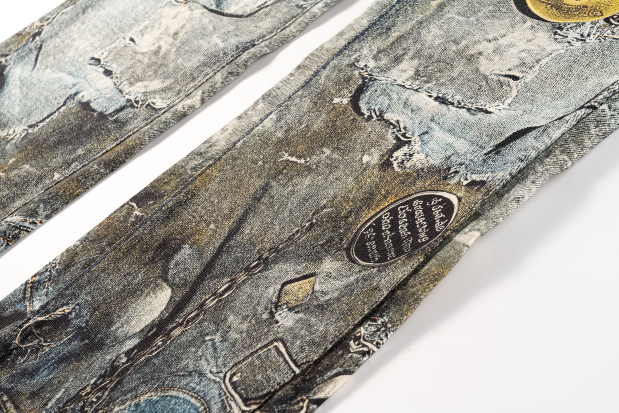 3D Digital Print Cowboy Jeans with Chain Jewels – High Visual Intensity Fashion - 图片 4