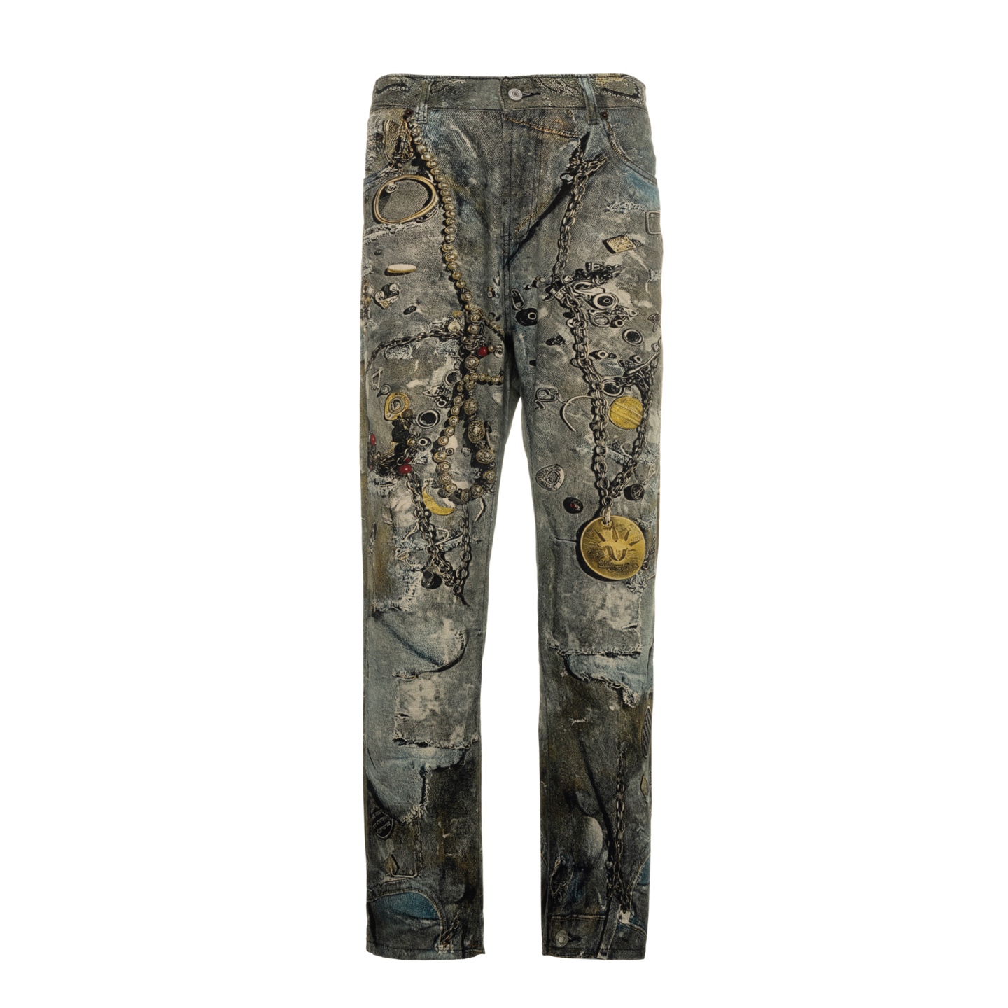 3D Digital Print Cowboy Jeans with Chain Jewels – High Visual Intensity Fashion - 图片 1
