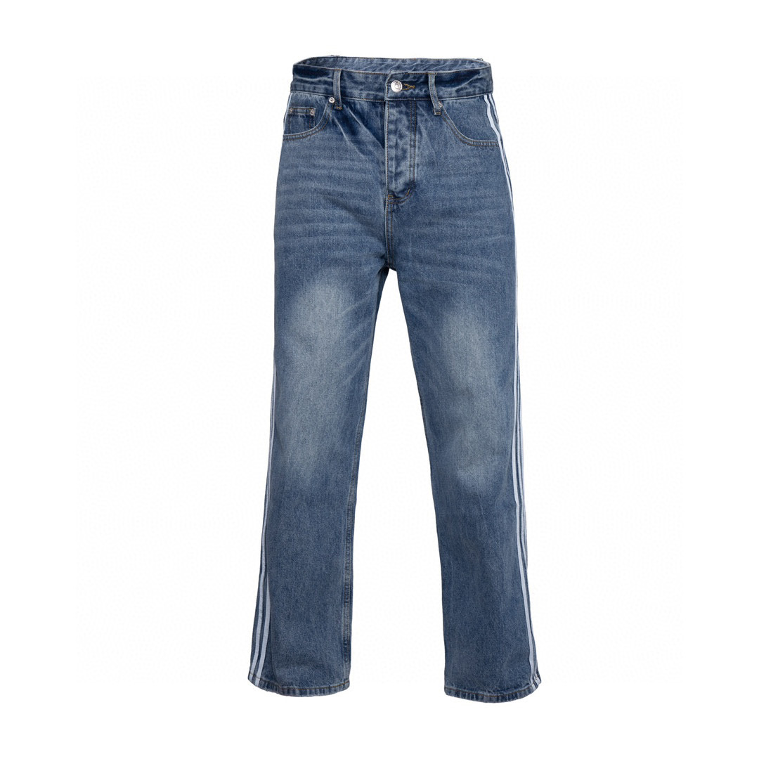 Balenciaga X Adidas Broad-Legged Jeans: Paris Fashion Family Collaboration, Water Wash Blue, Sizes 28-34 - 图片 1