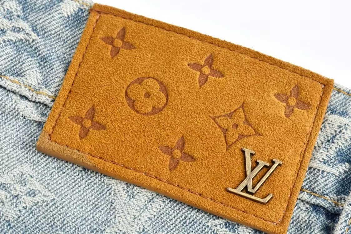 Louis Vuitton/路易威登 渐变涂鸦满印前后火焰牙刷绣提花牛仔裤