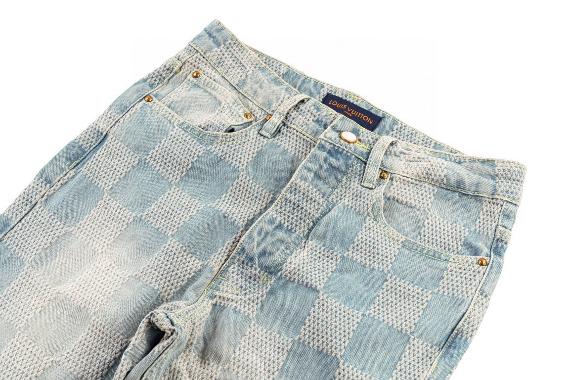Louis Vuitton/路易威登 25ss 棋盘格喇叭牛仔裤洗色浅蓝