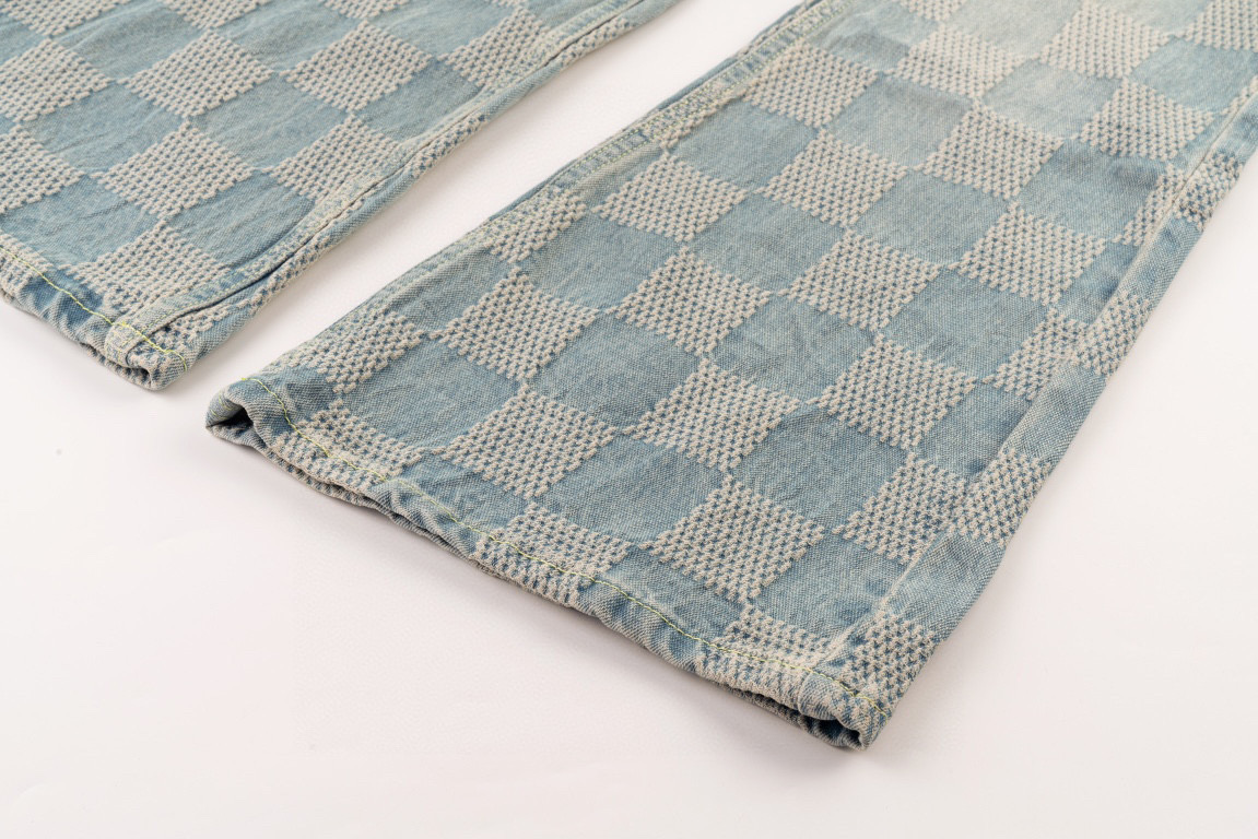 Louis Vuitton/路易威登 25ss 棋盘格喇叭牛仔裤洗色浅蓝