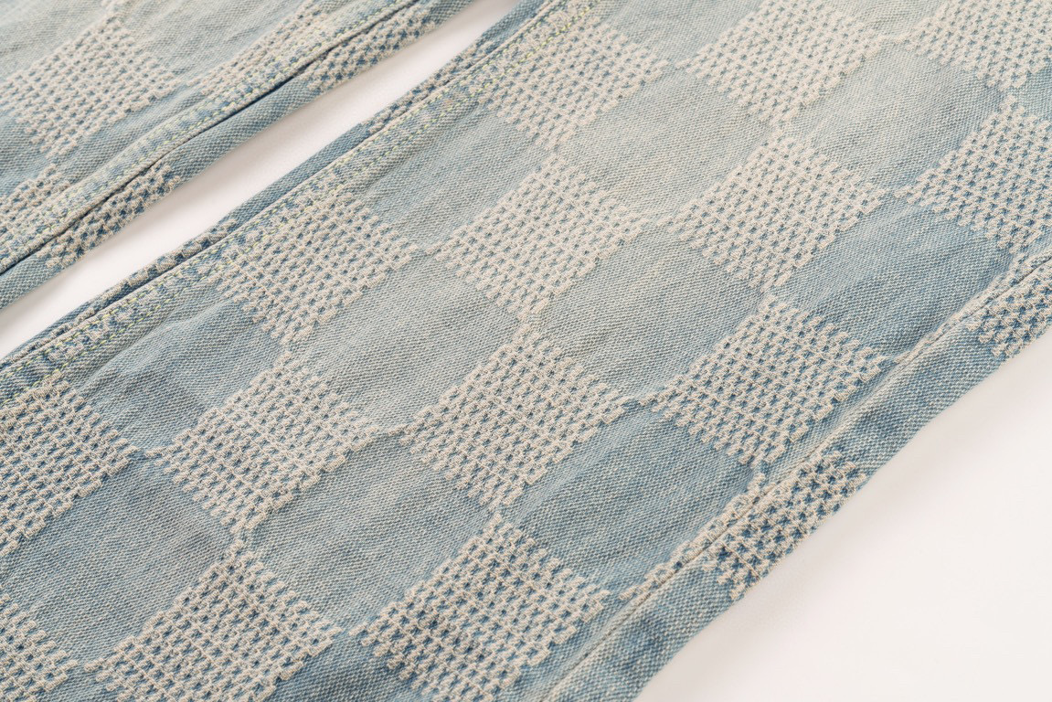 Louis Vuitton/路易威登 25ss 棋盘格喇叭牛仔裤洗色浅蓝