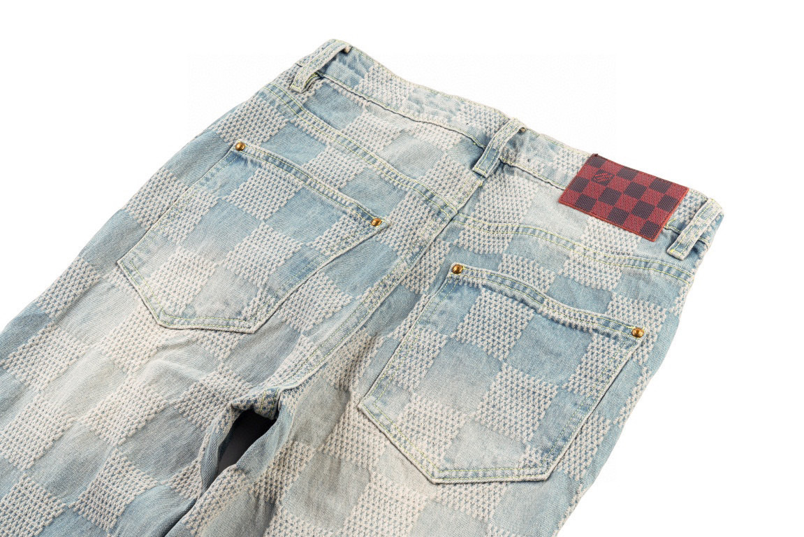 Louis Vuitton/路易威登 25ss 棋盘格喇叭牛仔裤洗色浅蓝