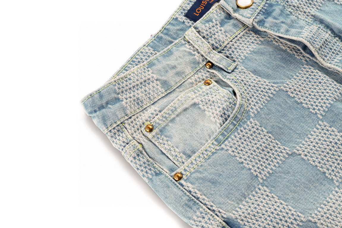 Louis Vuitton/路易威登 25ss 棋盘格喇叭牛仔裤洗色浅蓝