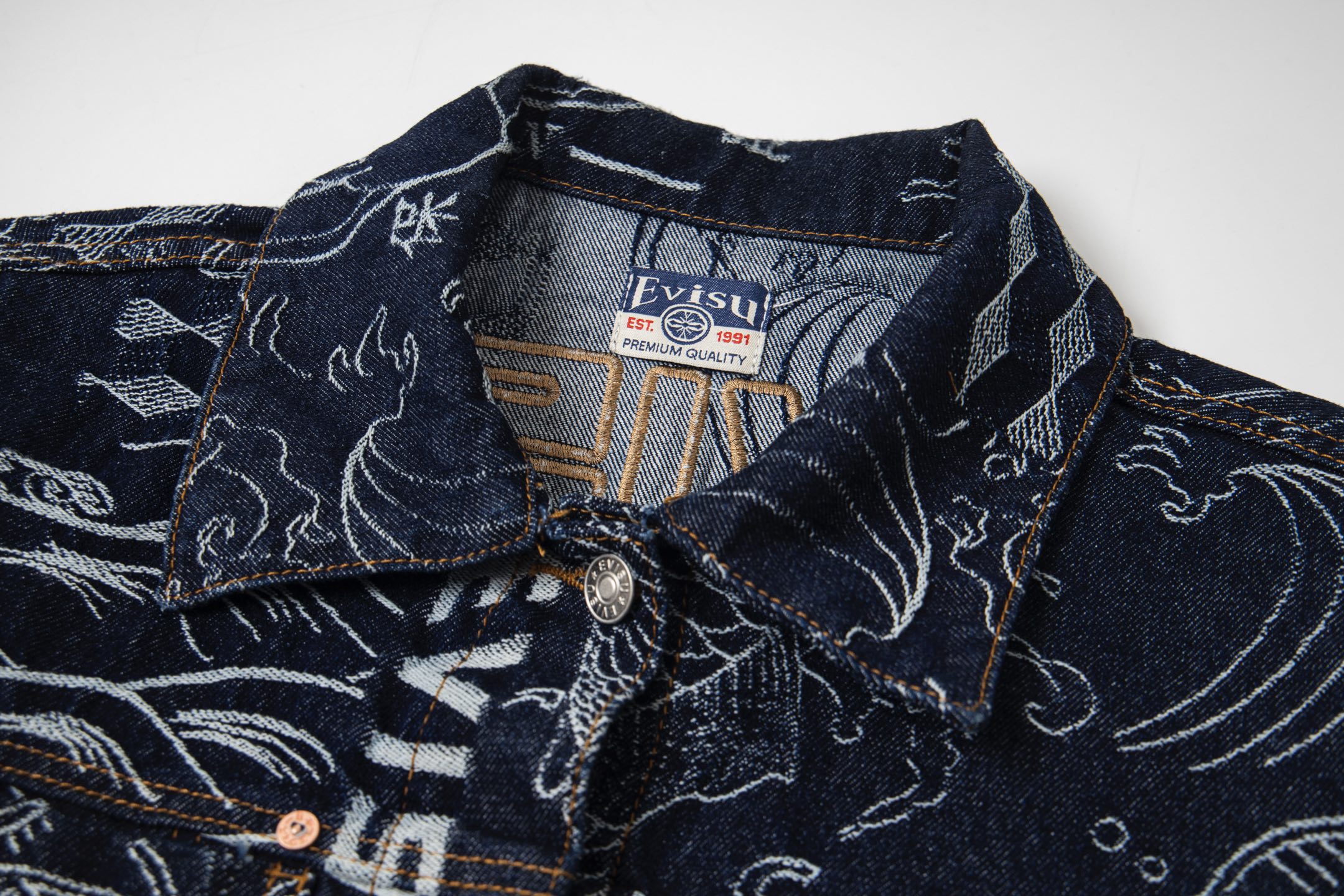 Evisu/福神 25ss 满印嘉文提花龙纹牛仔夹克 23FW男士外套家花满印牛仔主打款 蓝色-Chinese UA Cheap High Quatity Brand Clothes Bags handbags Sneakers wholesale wholesaler seller from China Factory suppliers Fashion Clothing Shoes best Quality Beautiful Price Evisu/福神 25ss 满印嘉文提花龙纹牛仔夹克 23FW男士外套家花满印牛仔主打款 蓝色