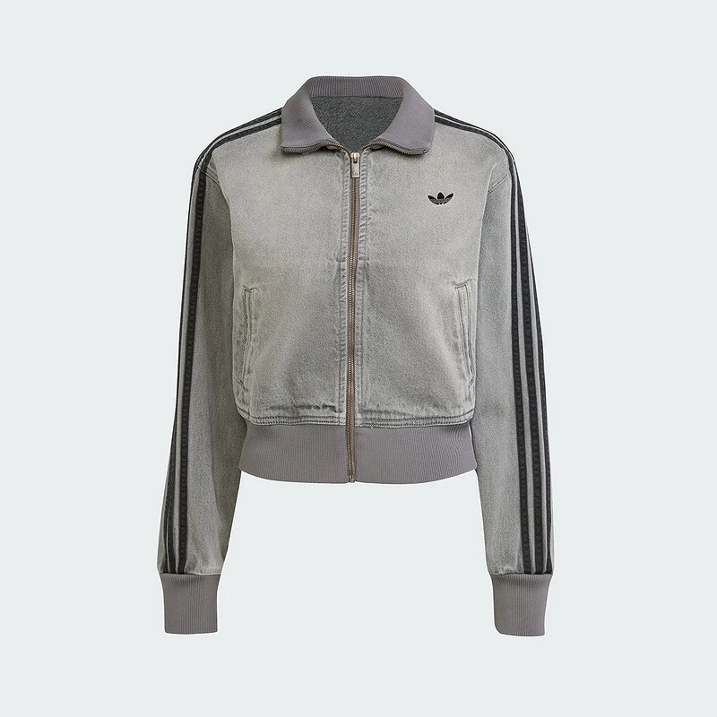 P135 Chaqueta vaquera de mujer Adidas Originals 2026, vaquero lavado gris envejecido + sudadera gris oscuro combinada, …