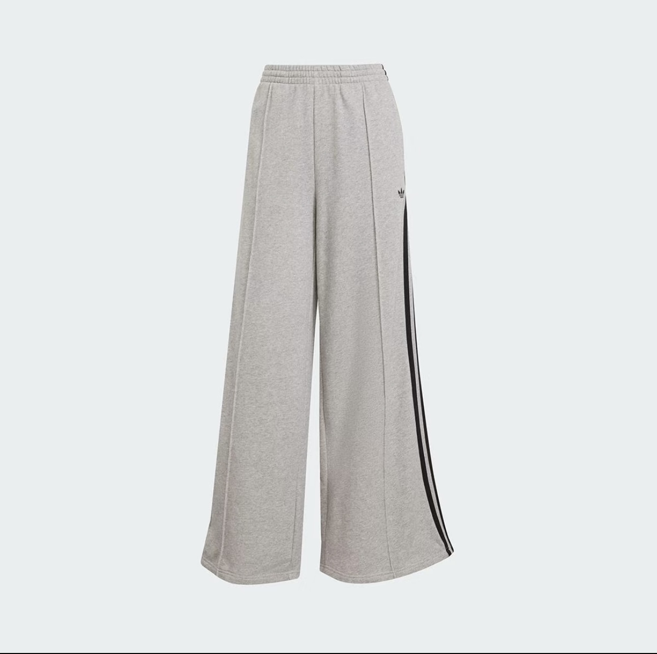 P95 Pantalones de pata ancha grises de Adidas trébol de tres hojas, con diseño clásico de tres rayas, el gris combina c…
