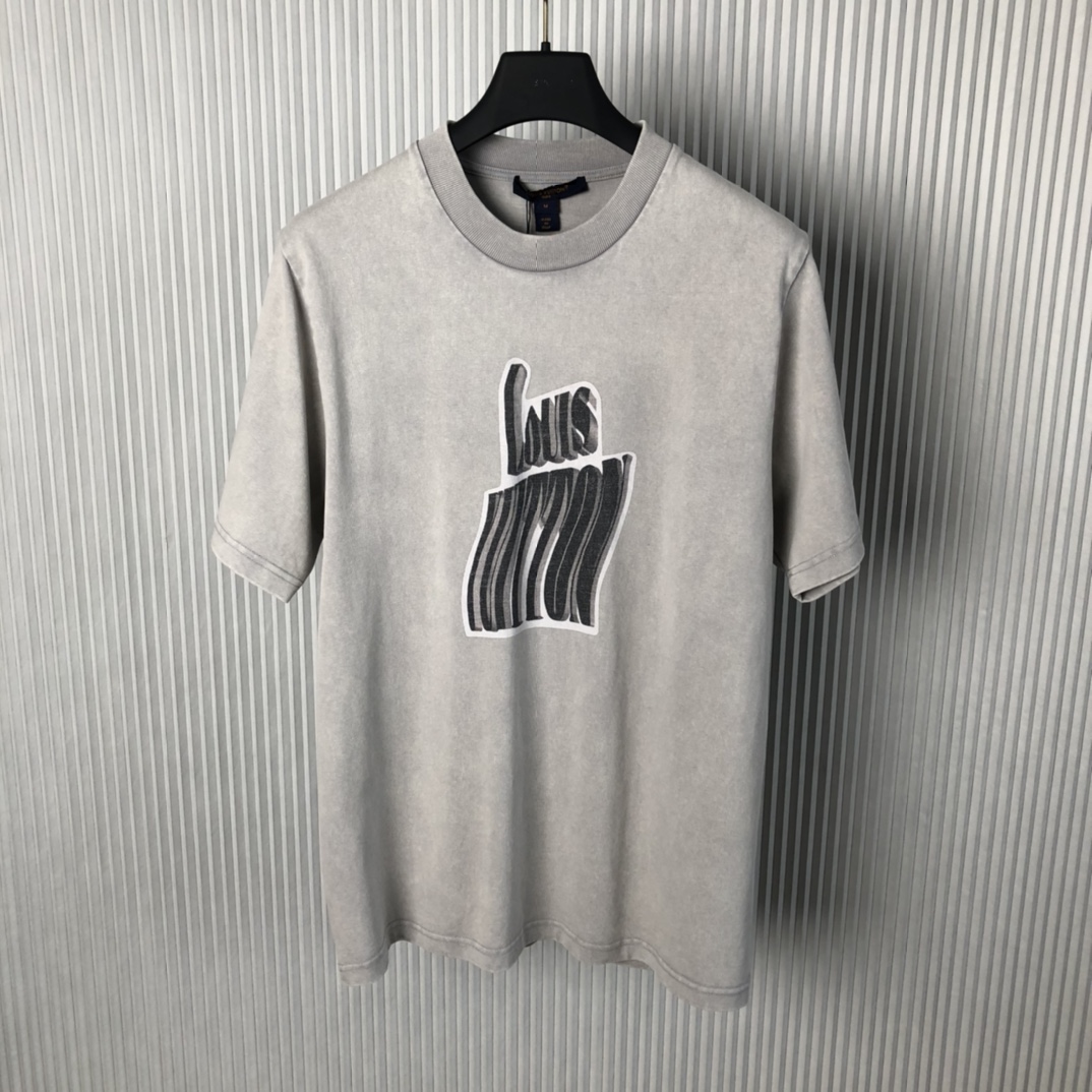 The highest quality fake
 Louis Vuitton AAA
 Clothing T-Shirt Black Grey Printing Unisex Cotton Spring Collection Short Sleeve