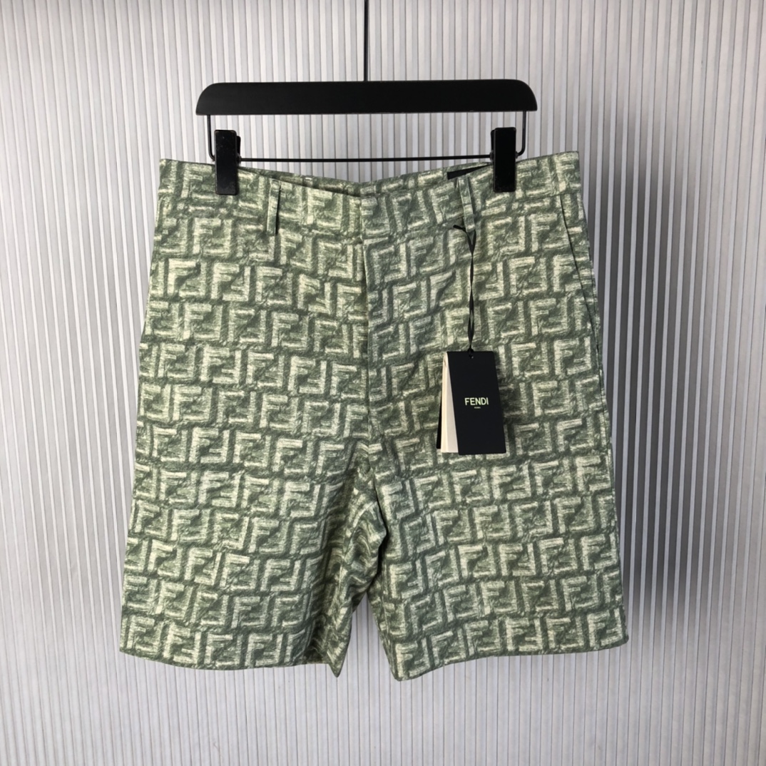 Fendi Kleding Overhemden Korte Broek Groen Lichtgroen Wit Afdrukken Unisex Linnen Lente/Zomercollectie Fashion