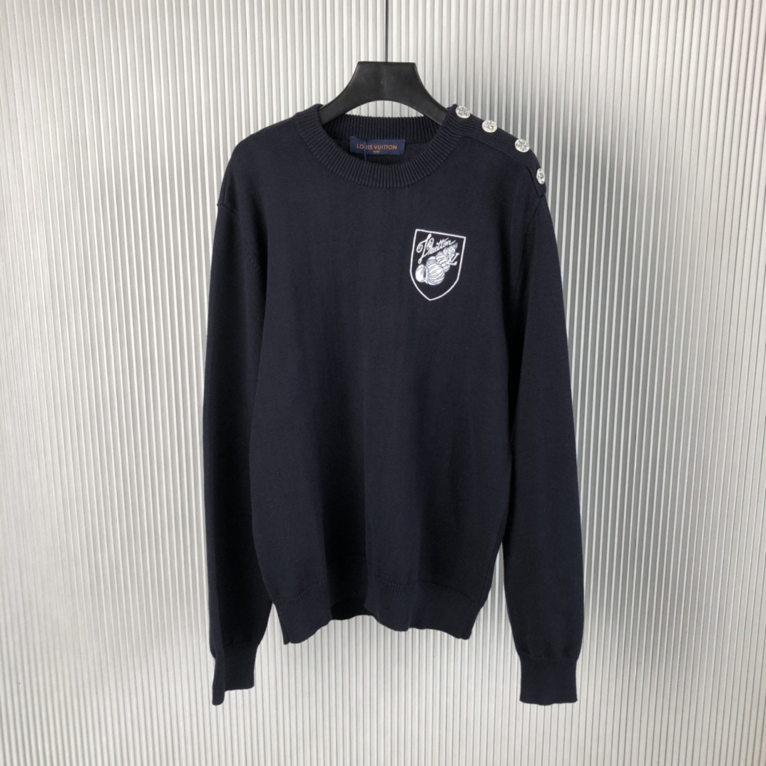 Louis Vuitton Kleding Overhemden Sweatshirts Blauw Donkerblauw Borduurwerk Unisex Kasjmier Wol Lente/Zomercollectie Casual