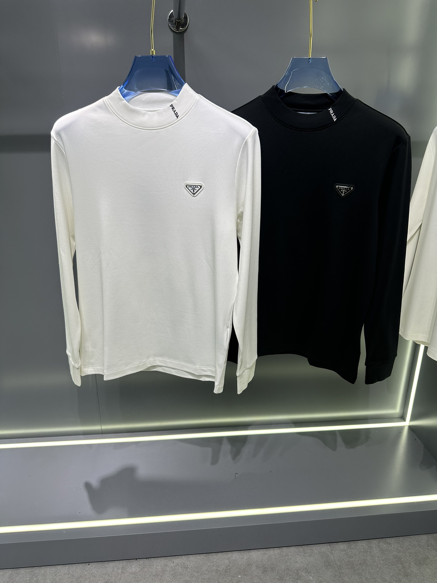 Men's Prada Long Sleeve Fleece Lined Pullover Sweatshirt - White and Black