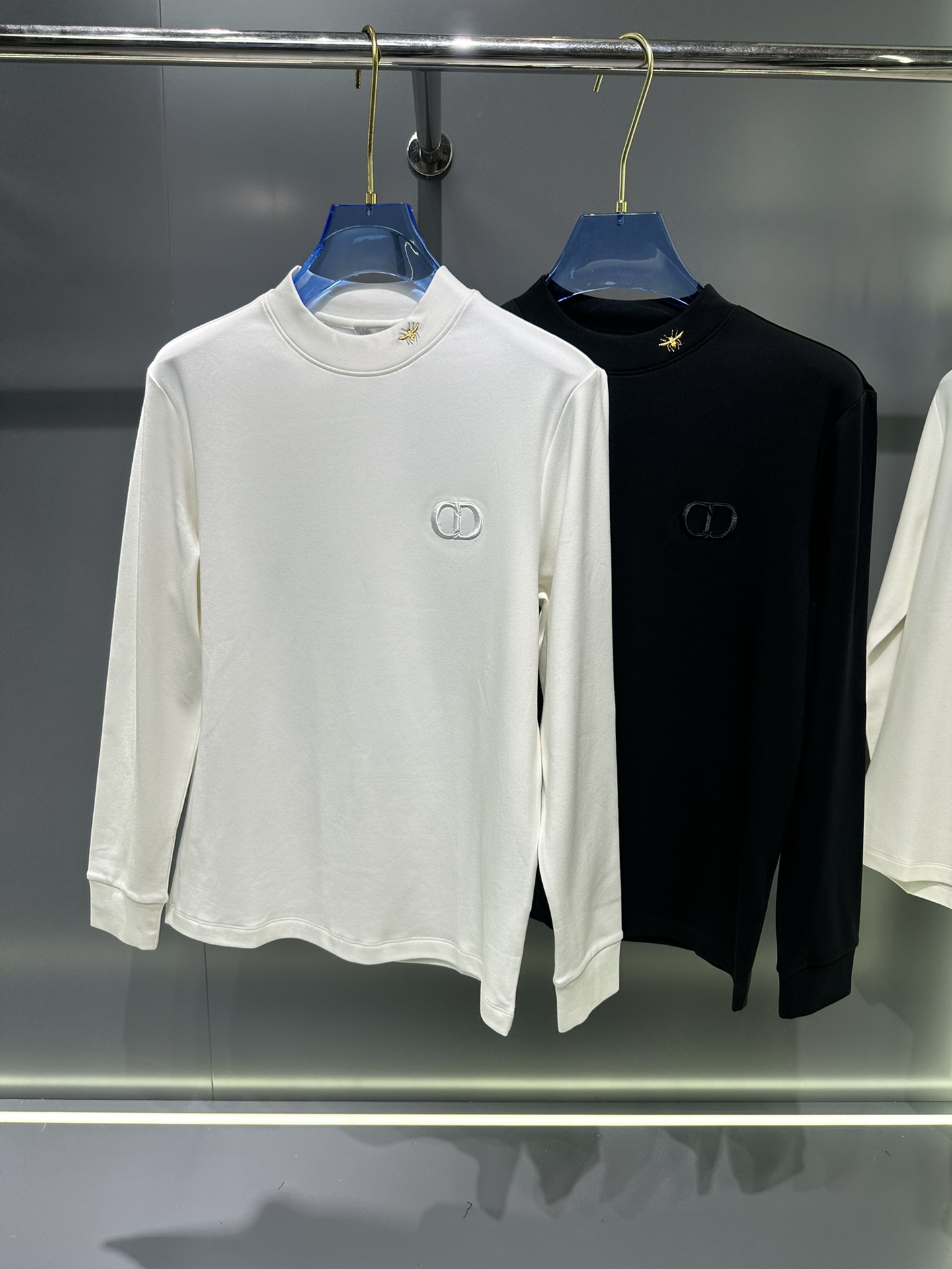 T-shirt à Manches Longues Dior Homme en Coton, Col Montant, Logo CD