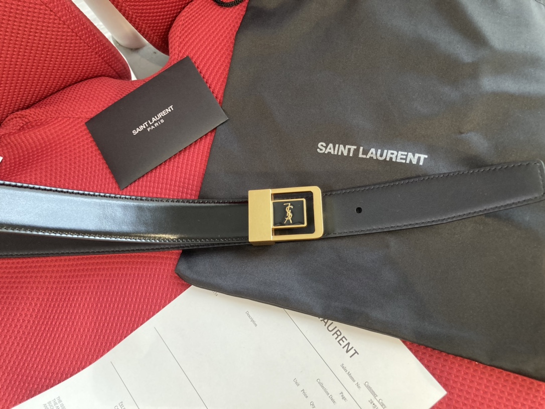 SaintLaurent聖羅蘭女士腰帶皮帶原廠電渡扣頭意大利原廠皮寬3.0cmFEMALE平紋壓印皮革腰