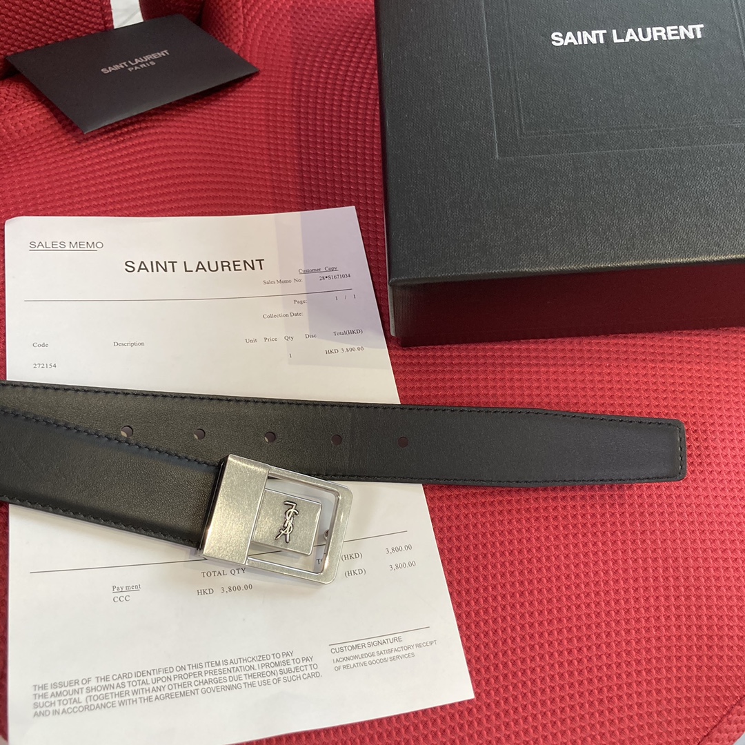 SaintLaurent聖羅蘭女士腰帶皮帶原廠電渡扣頭意大利原廠皮寬3.0cmFEMALE平紋壓印皮革腰