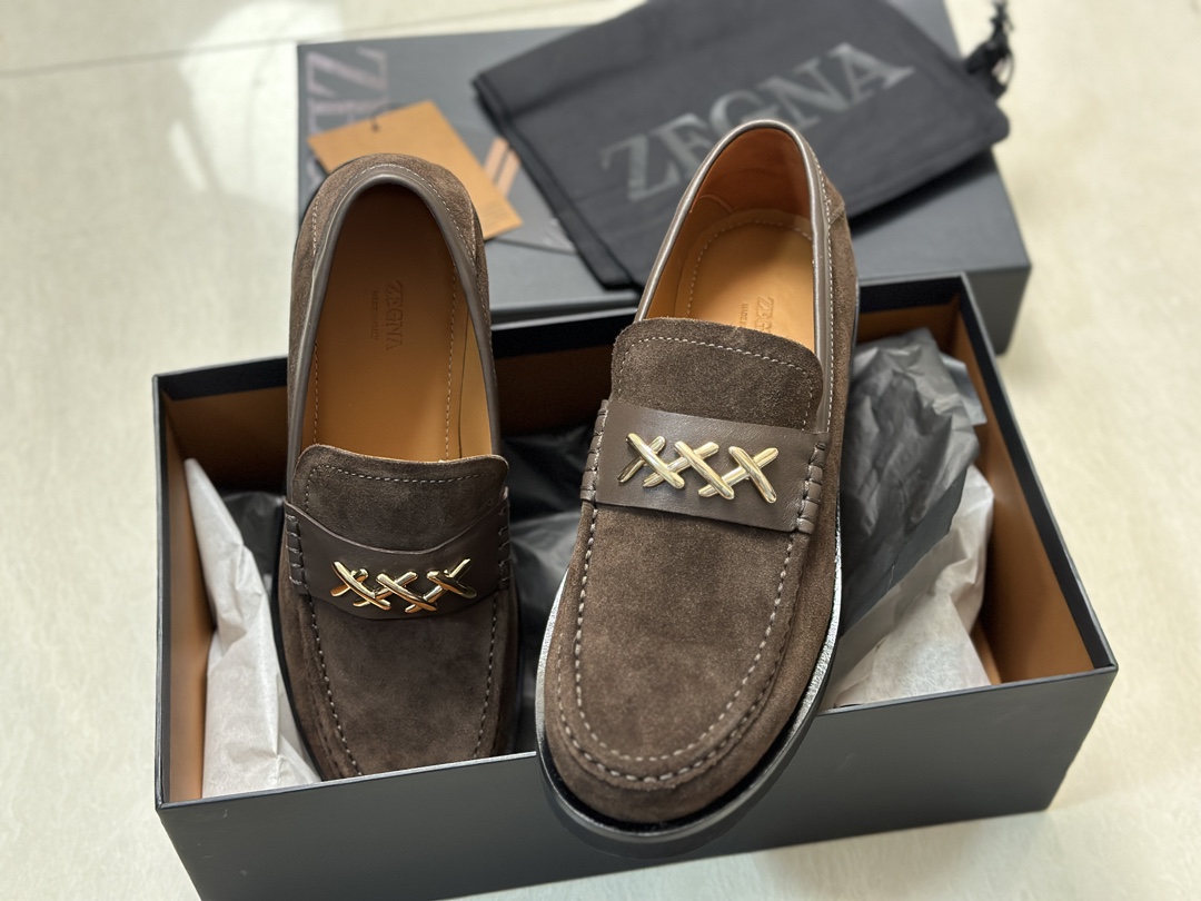 P460Ermenegildo zegna Zegna nuevo Garonne Flex zapatos de cuero de los hombres Un raro modelo slip-o