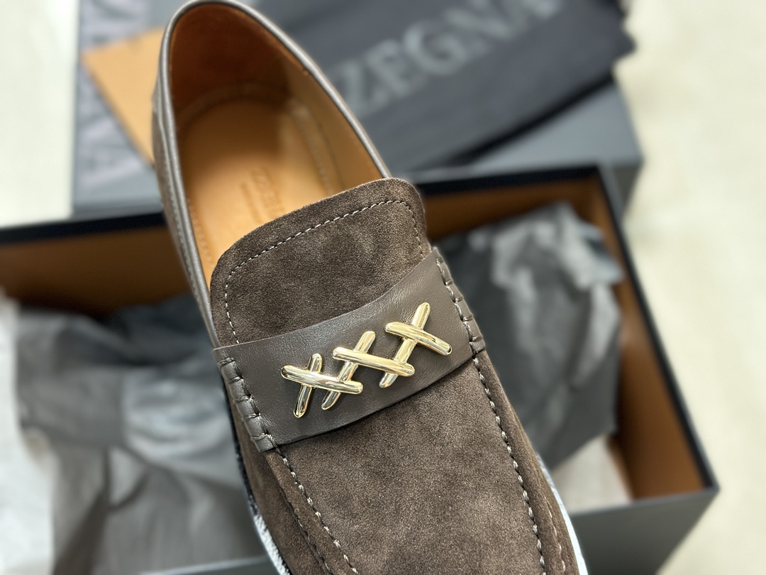 P460Ermenegildo zegna Zegna nuevo Garonne Flex zapatos de cuero de los hombres Un raro modelo slip-o