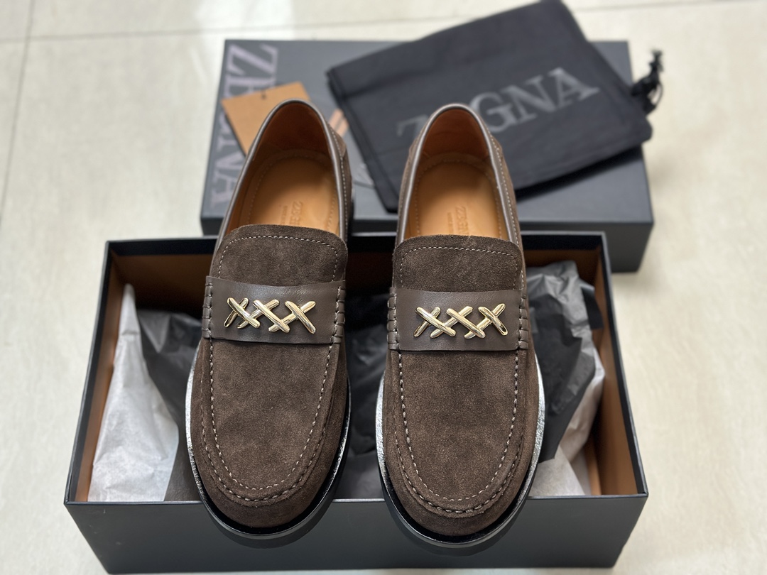 P460Ermenegildo zegna Zegna nuevo Garonne Flex zapatos de cuero de los hombres Un raro modelo slip-o
