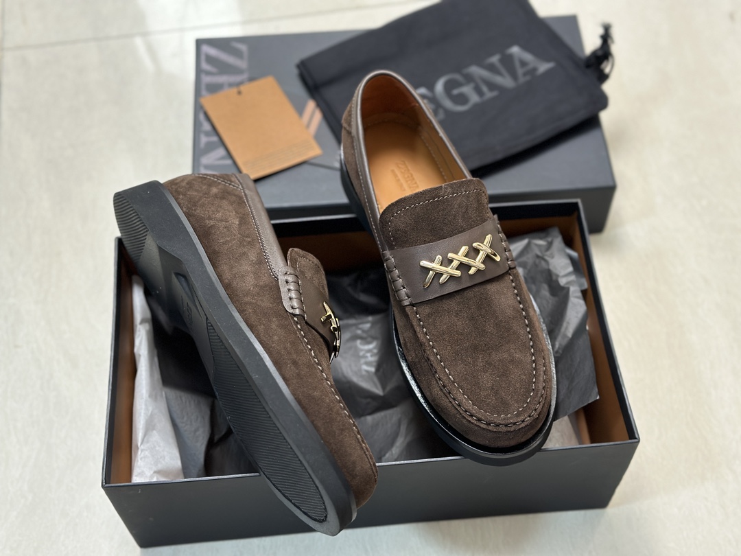 P460Ermenegildo zegna Zegna nuevo Garonne Flex zapatos de cuero de los hombres Un raro modelo slip-o