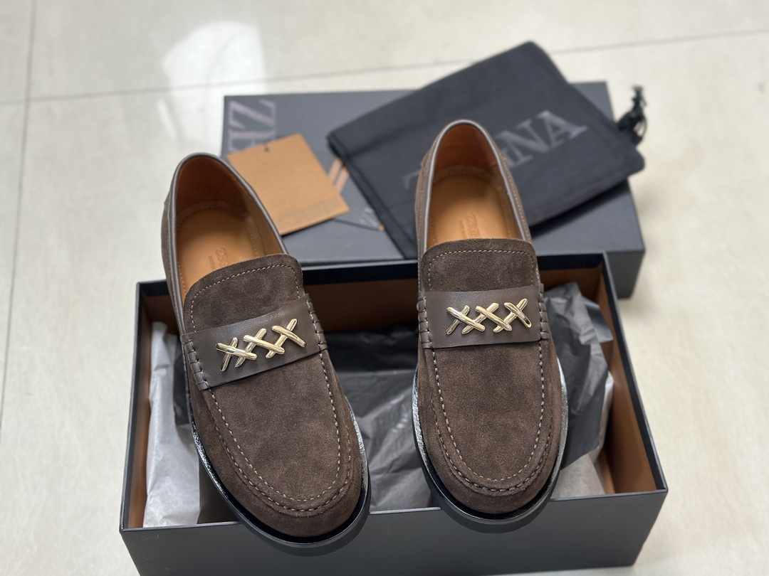 P460Ermenegildo zegna Zegna nuevo Garonne Flex zapatos de cuero de los hombres Un raro modelo slip-o