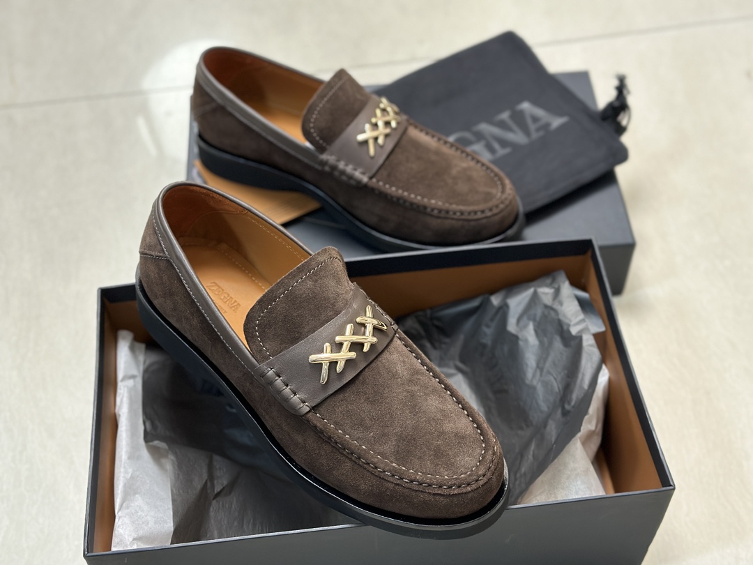 P460Ermenegildo zegna Zegna nuevo Garonne Flex zapatos de cuero de los hombres Un raro modelo slip-o