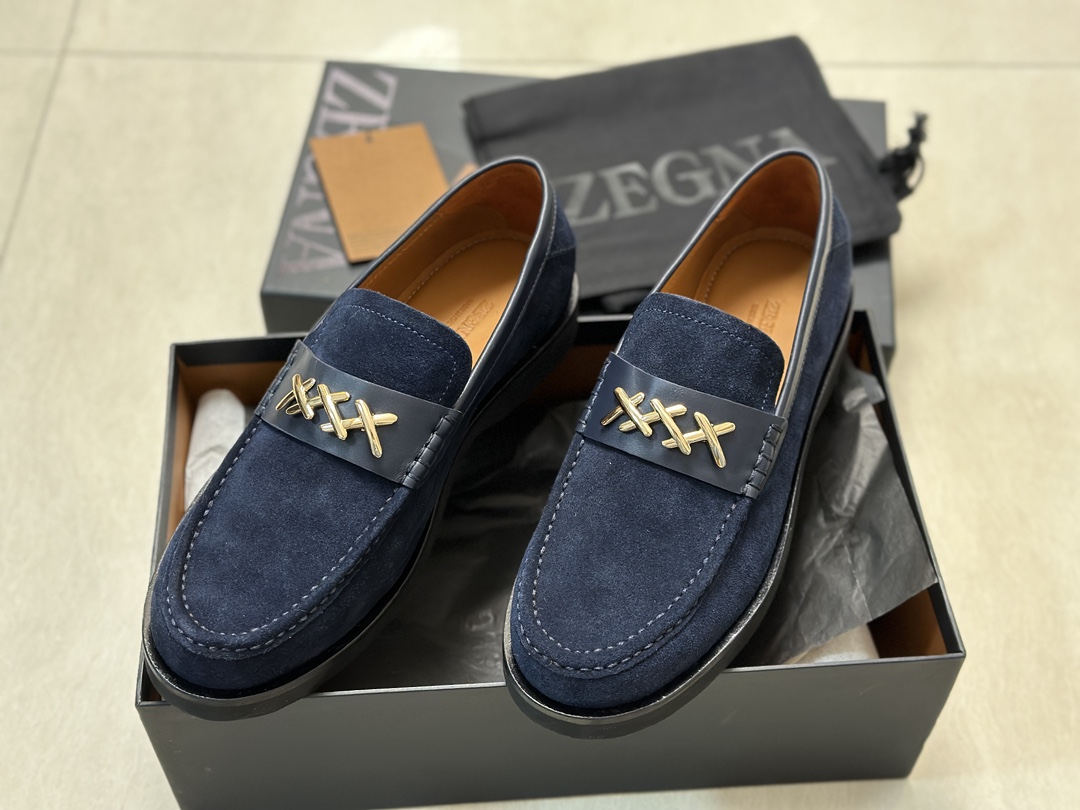 P460Ermenegildo zegna Zegna nuevo Garonne Flex zapatos de cuero de los hombres Un raro modelo slip-o