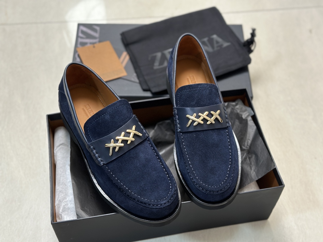 P460Ermenegildo zegna Zegna nuevo Garonne Flex zapatos de cuero de los hombres Un raro modelo slip-o