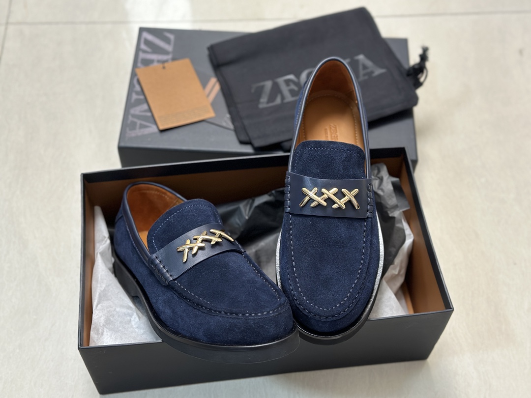 P460Ermenegildo zegna Zegna nuevo Garonne Flex zapatos de cuero de los hombres Un raro modelo slip-o