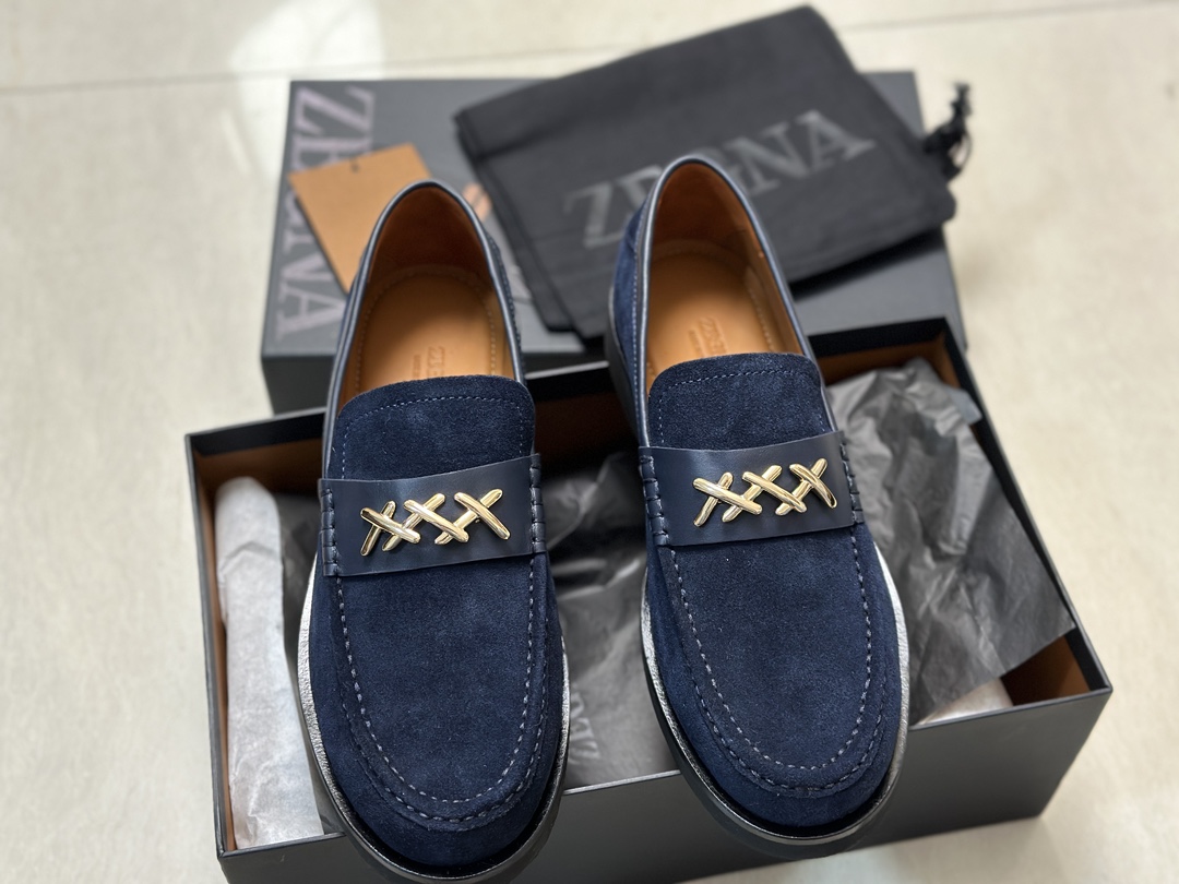 P460Ermenegildo zegna Zegna nuevo Garonne Flex zapatos de cuero de los hombres Un raro modelo slip-o
