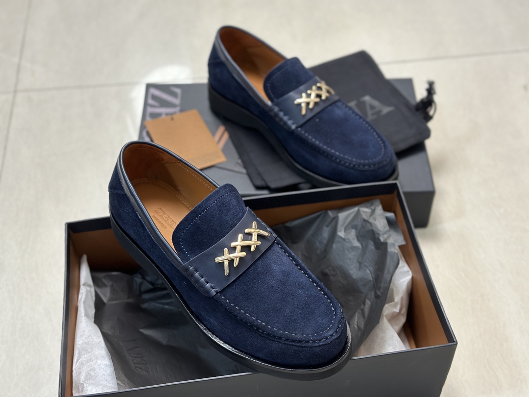 P460Ermenegildo zegna Zegna nuevo Garonne Flex zapatos de cuero de los hombres Un raro modelo slip-o