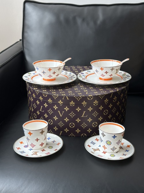 Louis Vuitton Monogram Limoges Porcelain Tea Cup and Saucer Set of 4 1 Louis Vuitton Monogram Limoges Porcelain Tea Cup and Saucer Set of 4