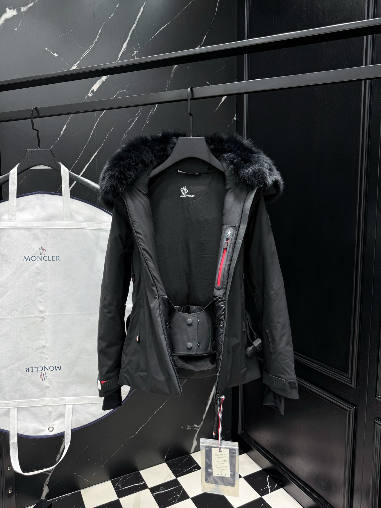 MONCLER Black Down Ski Jacket with Fur Trim and Belted Waist 8 i1757611118660 6724 0 6
