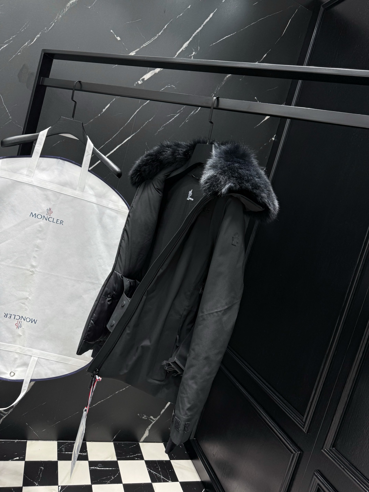 MONCLER Black Down Ski Jacket with Fur Trim and Belted Waist 9 i1757611118692 7647 0 7