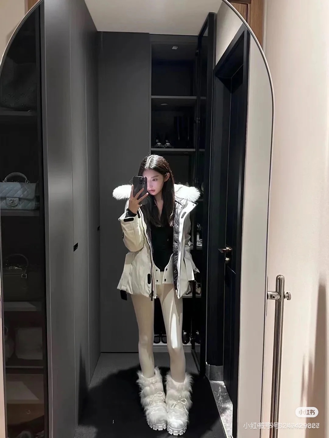 MONCLER Women's White Down Padded Belted Ski Jacket with Fur Hood 3 i1757778044449 3104 0 2