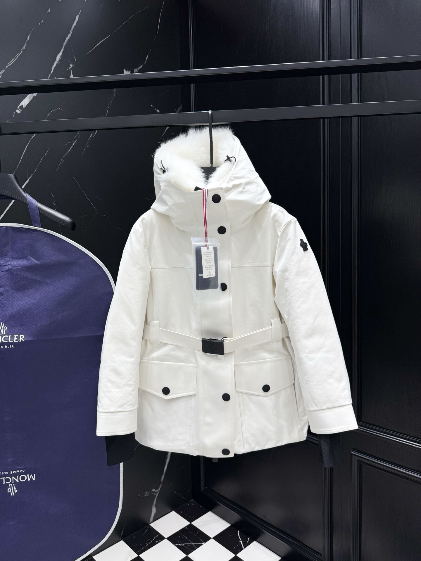 MONCLER Women's White Down Padded Belted Fur Hood Coat 2 i1757946520125 4307 0 0