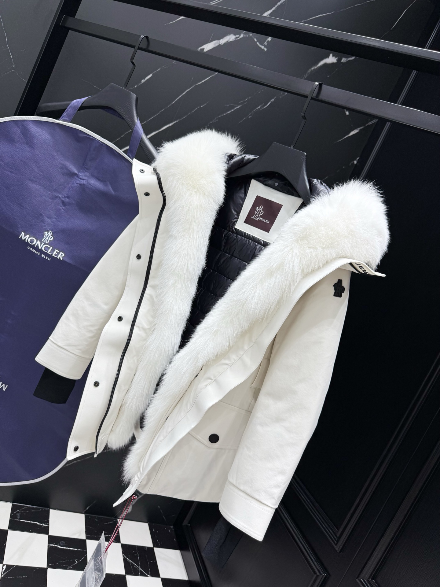 MONCLER Women's White Down Padded Belted Fur Hood Coat 6 i1757946521720 5783 0 4
