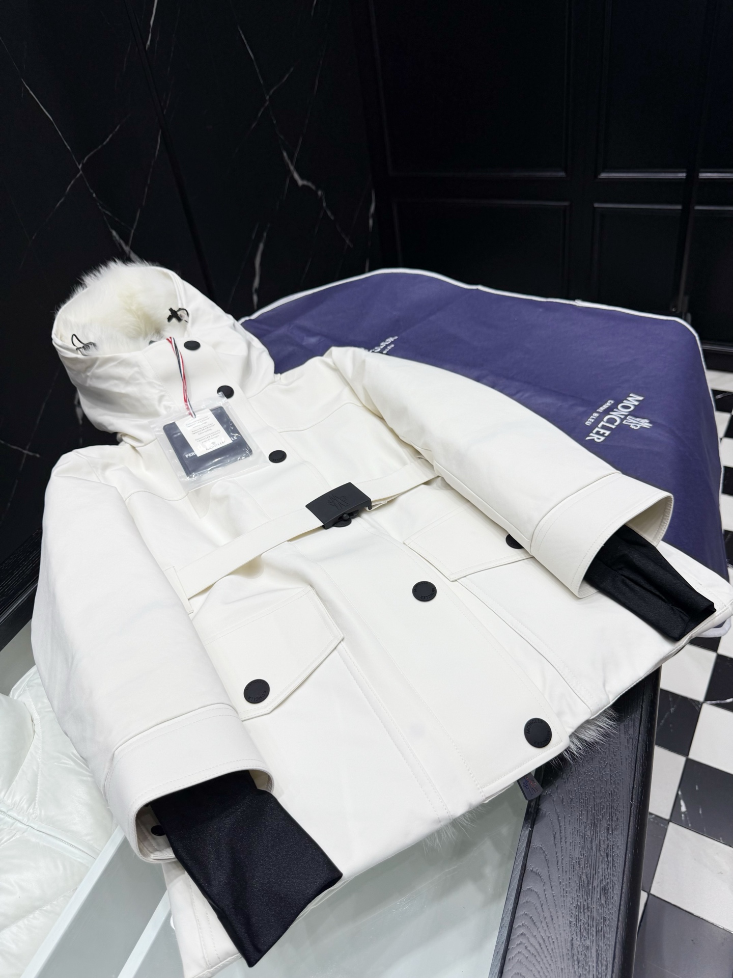Moncler Women's White Down Padded Jacket with Fur Hood & Button Closure 2 i1757946561575 3513 0 0