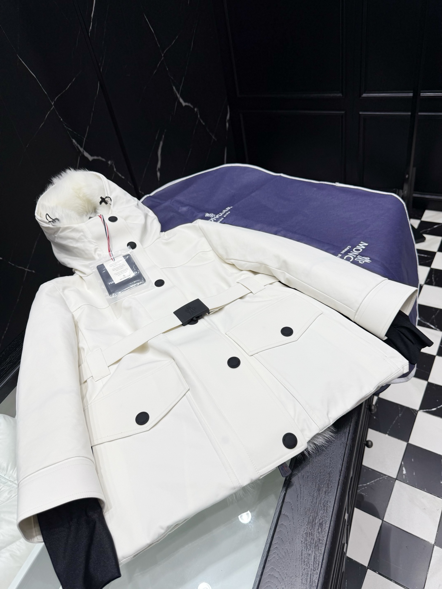 Moncler Women's White Down Padded Jacket with Fur Hood & Button Closure 3 i1757946561590 6288 0 1