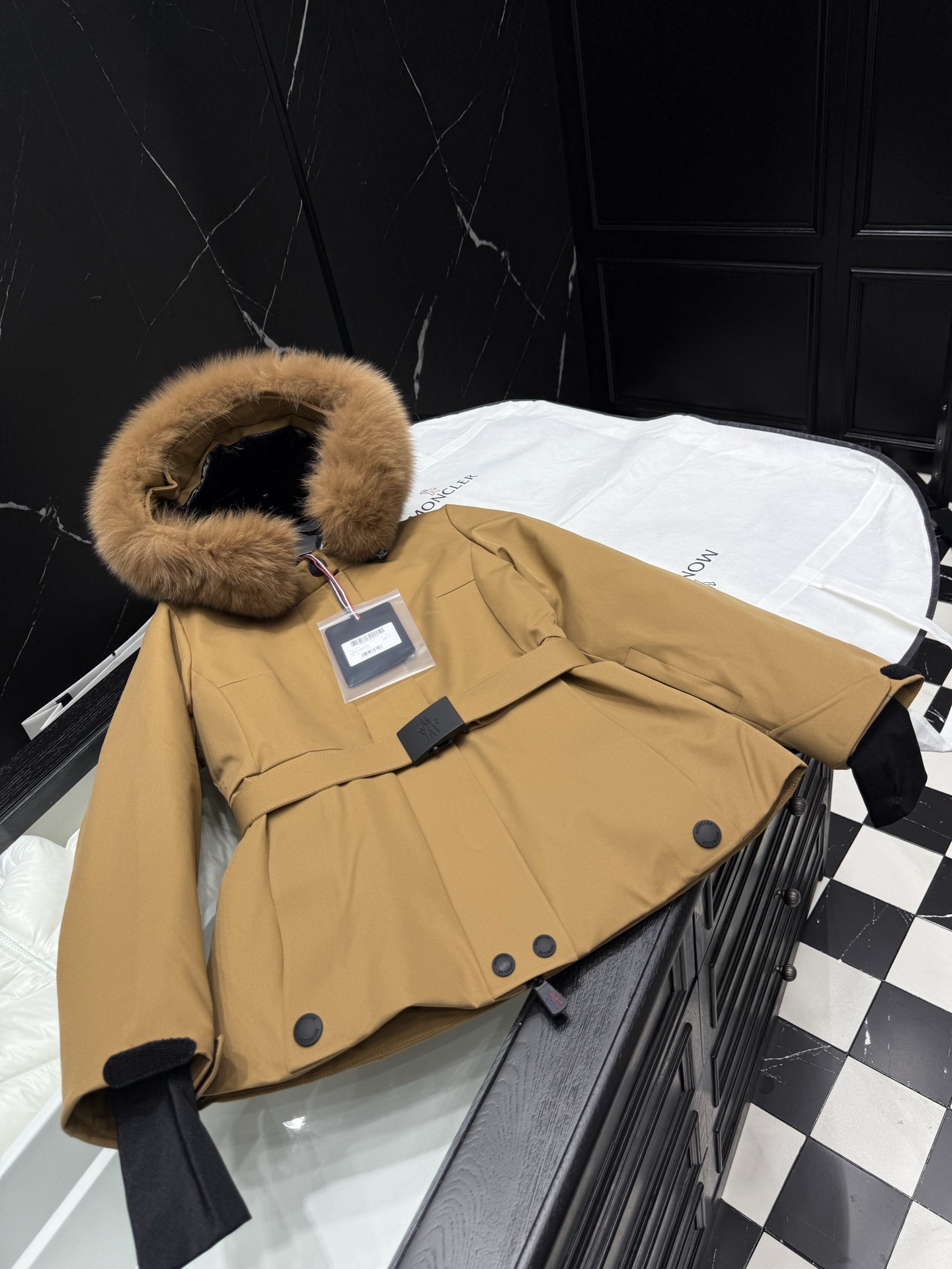 MONCLER Belted Down Jacket with Fur Hood | Stylish & Warm Outerwear 1 i1758036485412 4375 0 0