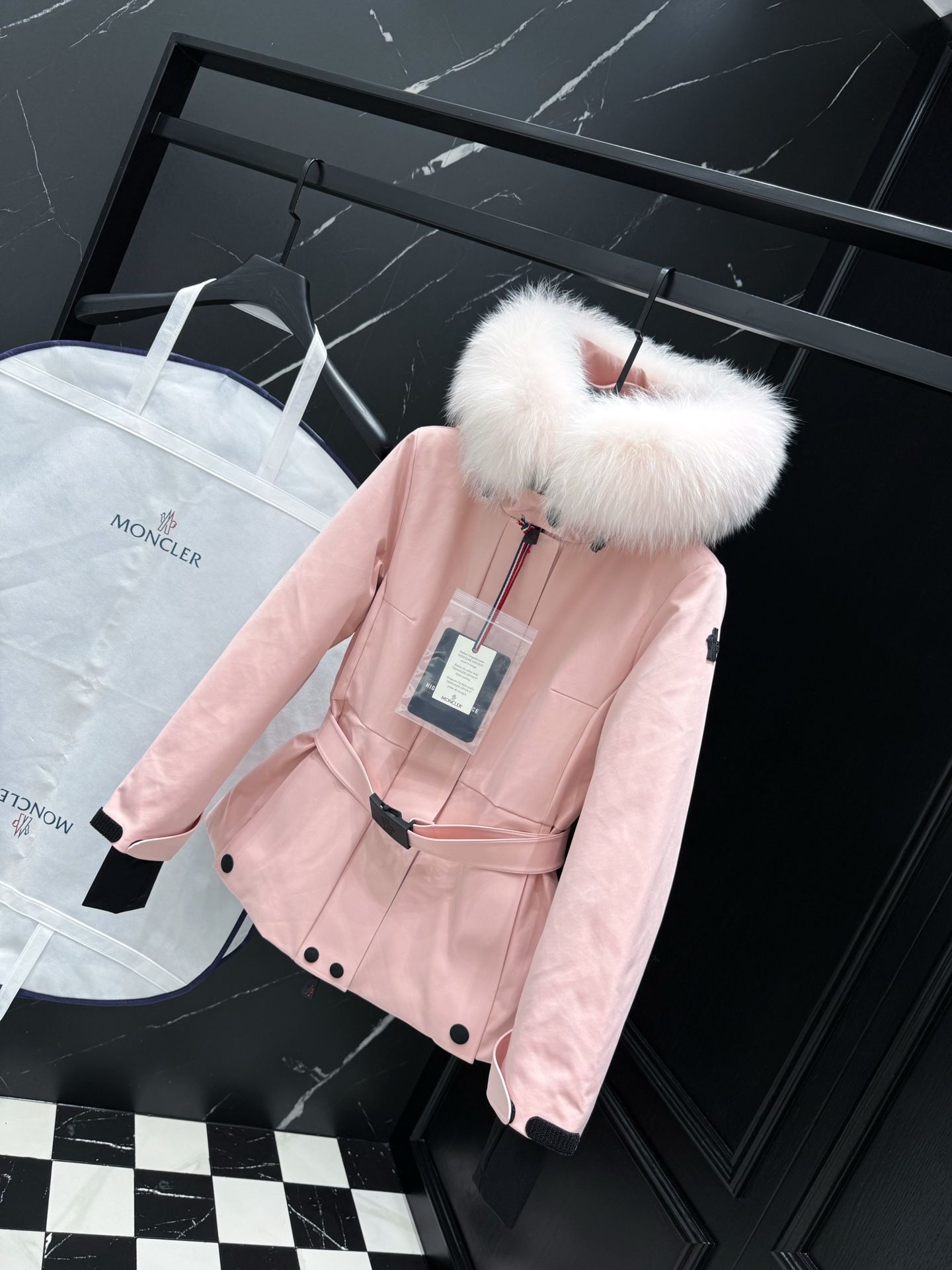 MONCLER Pink Down Ski Jacket with Fur Hood and Belted Waist - Stylish Warmth 3 i1758036789130 682 0 1