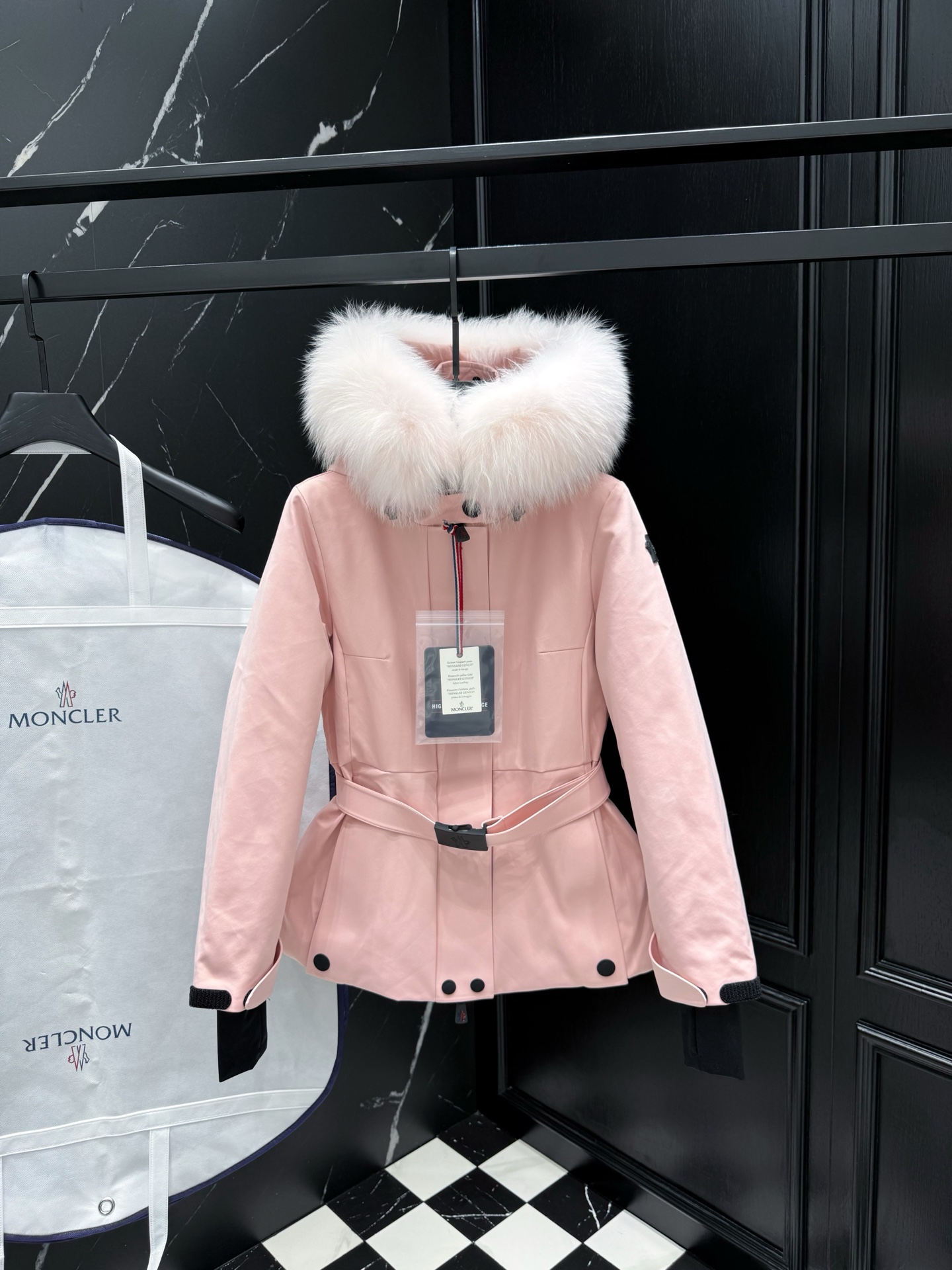 MONCLER Pink Down Ski Jacket with Fur Hood and Belted Waist - Stylish Warmth 2 i1758036789999 8912 0 0