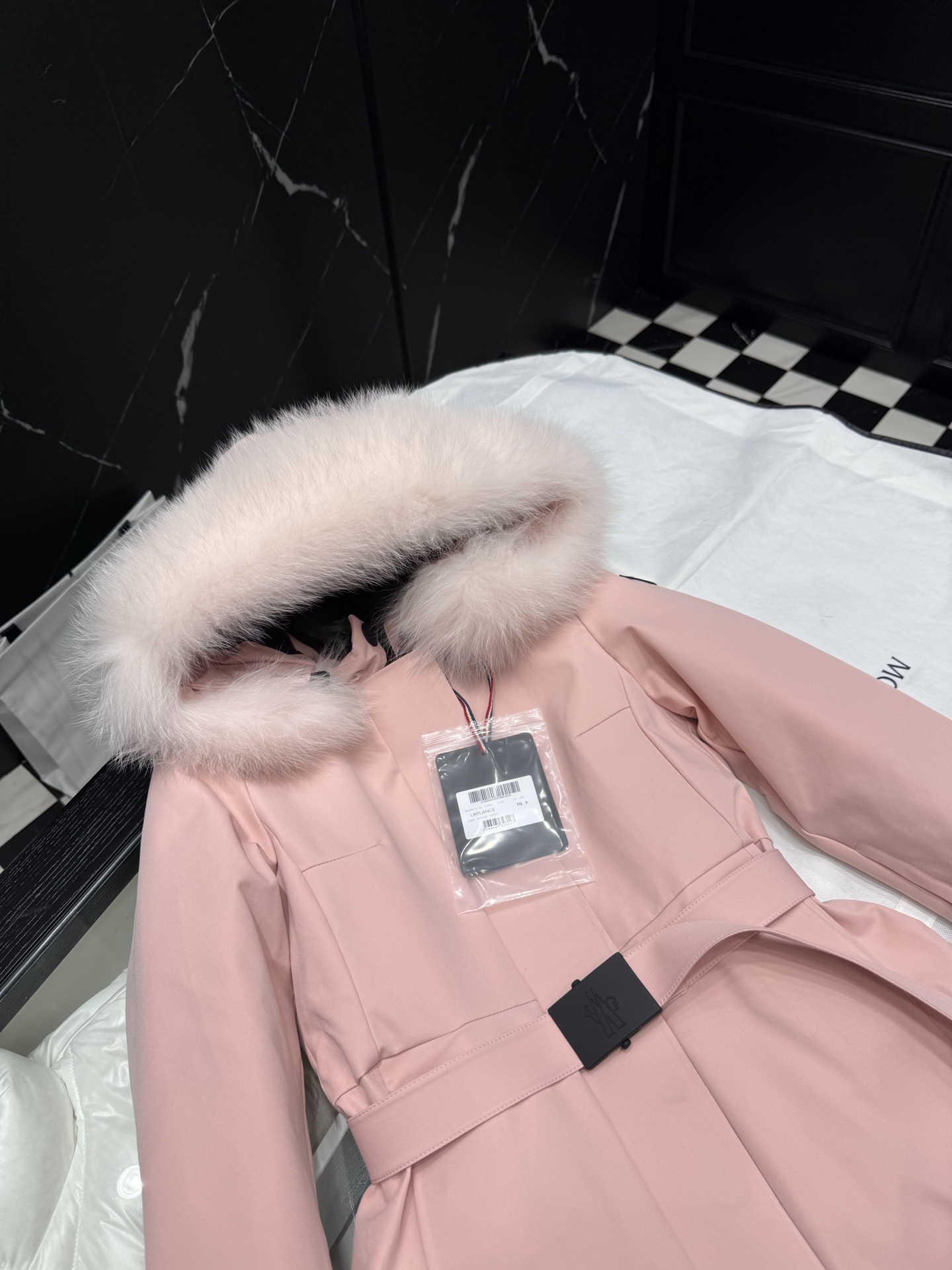MONCLER Pink Down Jacket with Fur Hood Belted Waist Winter Coat 4 i1758036824622 2209 0 2