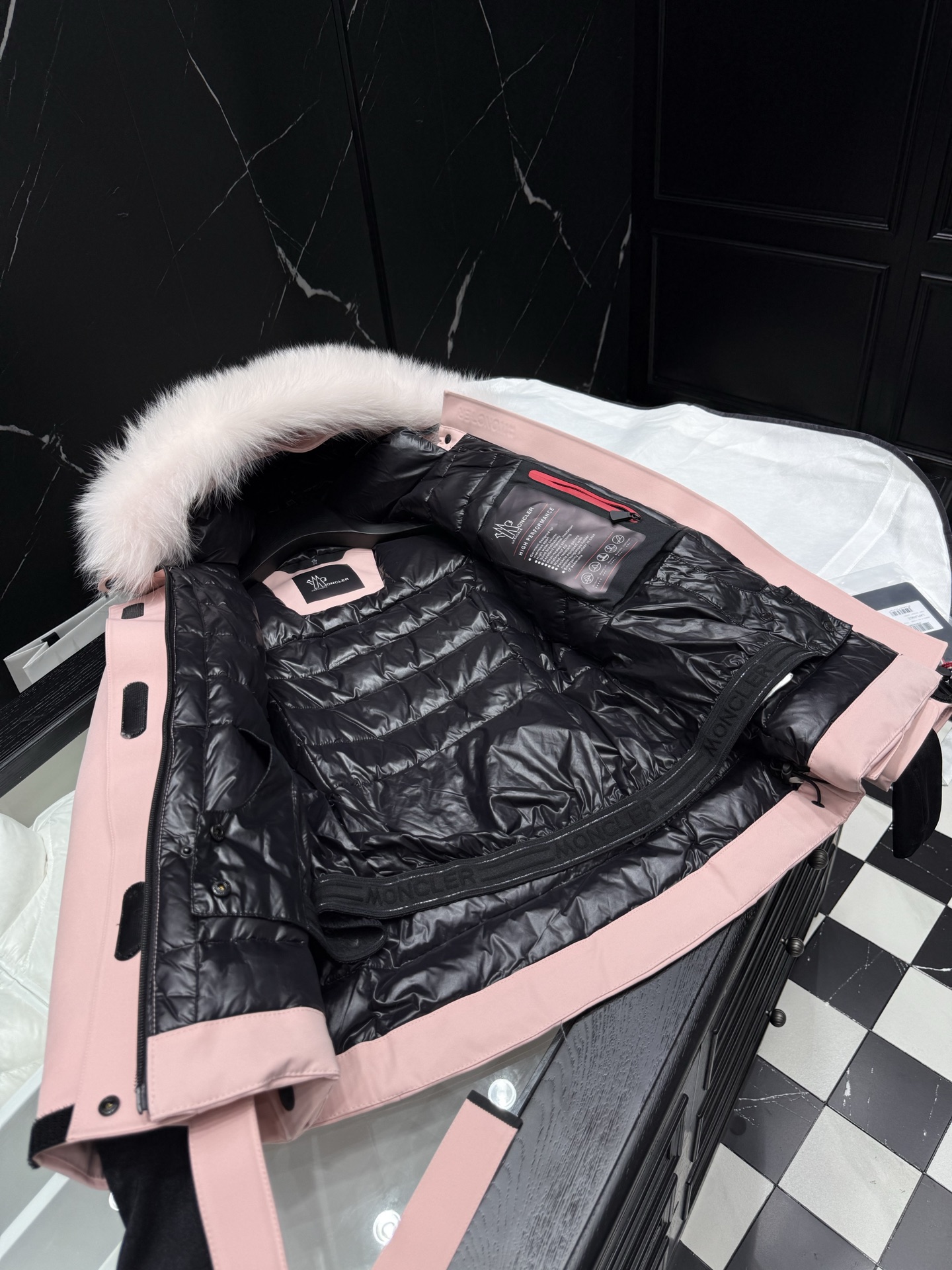 MONCLER Pink Down Jacket with Fur Hood Belted Waist Winter Coat 10 i1758036824746 5549 0 8