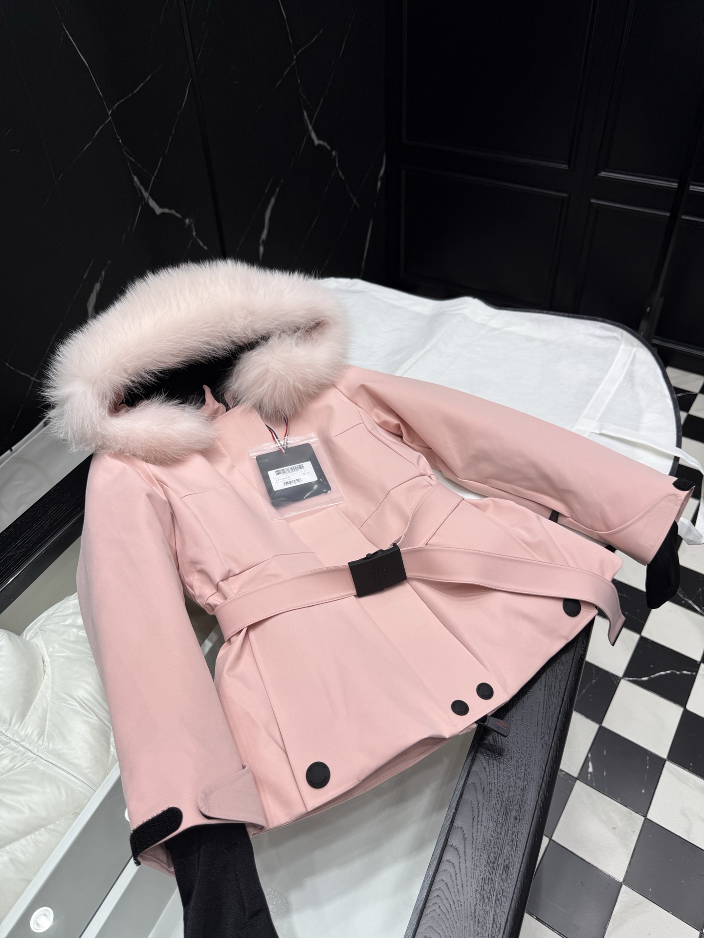 MONCLER Pink Down Jacket with Fur Hood Belted Waist Winter Coat 3 i1758036826111 7830 0 1
